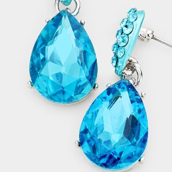 5/$25 Aqua Blue Crystal Teardrop Earrings - Picture 2 of 9